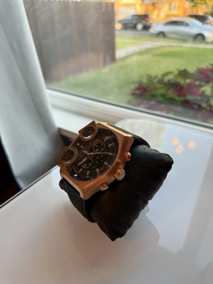 RELOJ DIESEL HOMBRE SIDEHOW CRONÓGRAFO CUERO NEGRO DZ7475 Nuevo Oro Rosa Foto 2 de 4