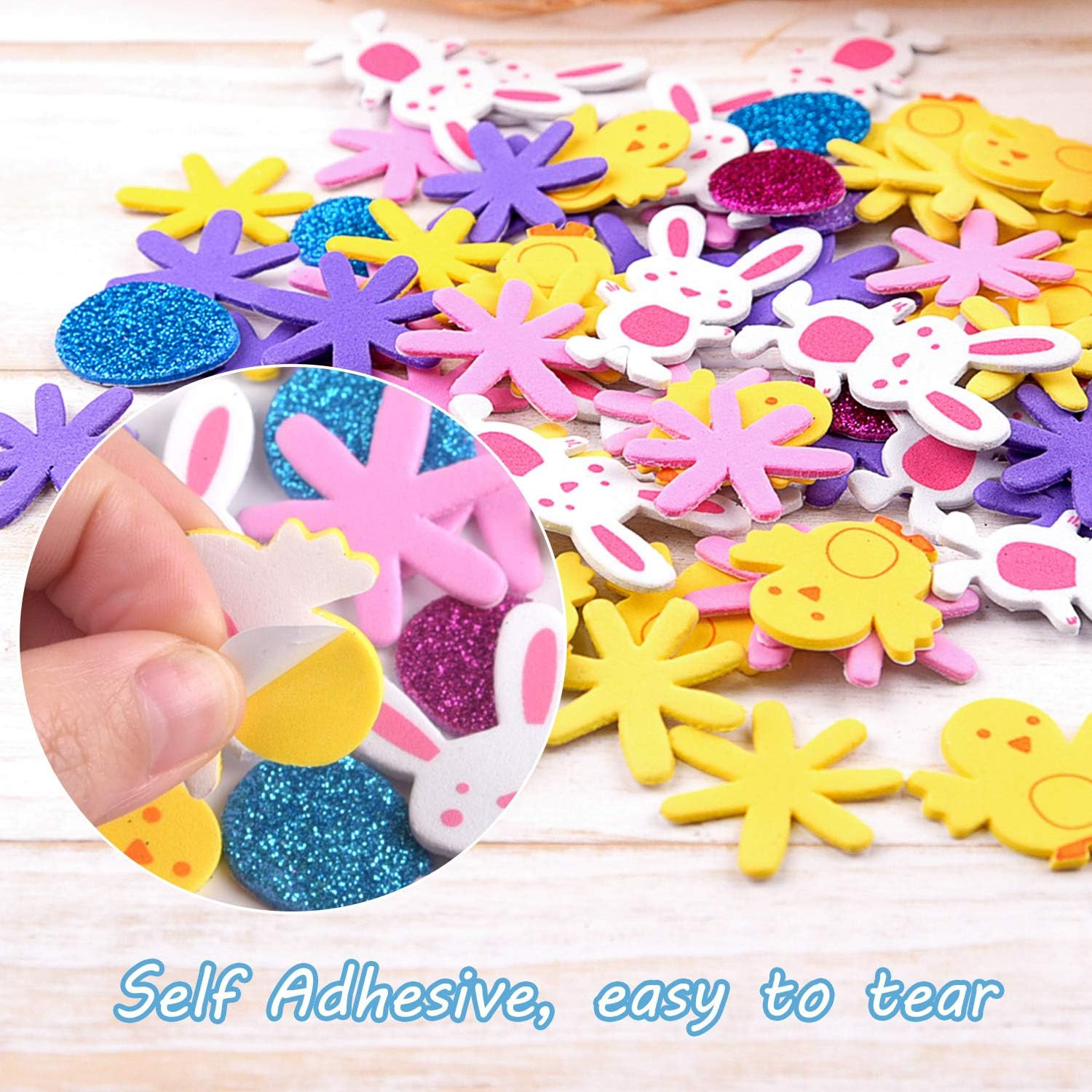 160 Pcs Easter Foam Stickers Animal Shape Self Adhesive Easter Stickers Glitter 