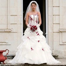 Vintage One Shoulder Wedding Dress Ruched White and Wine Red Classic Bridal Gown