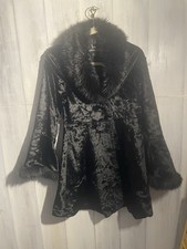 Gorgeous Vintage Black Faux Fur Coat With Faux Fur Trim On Sleeves And Collar