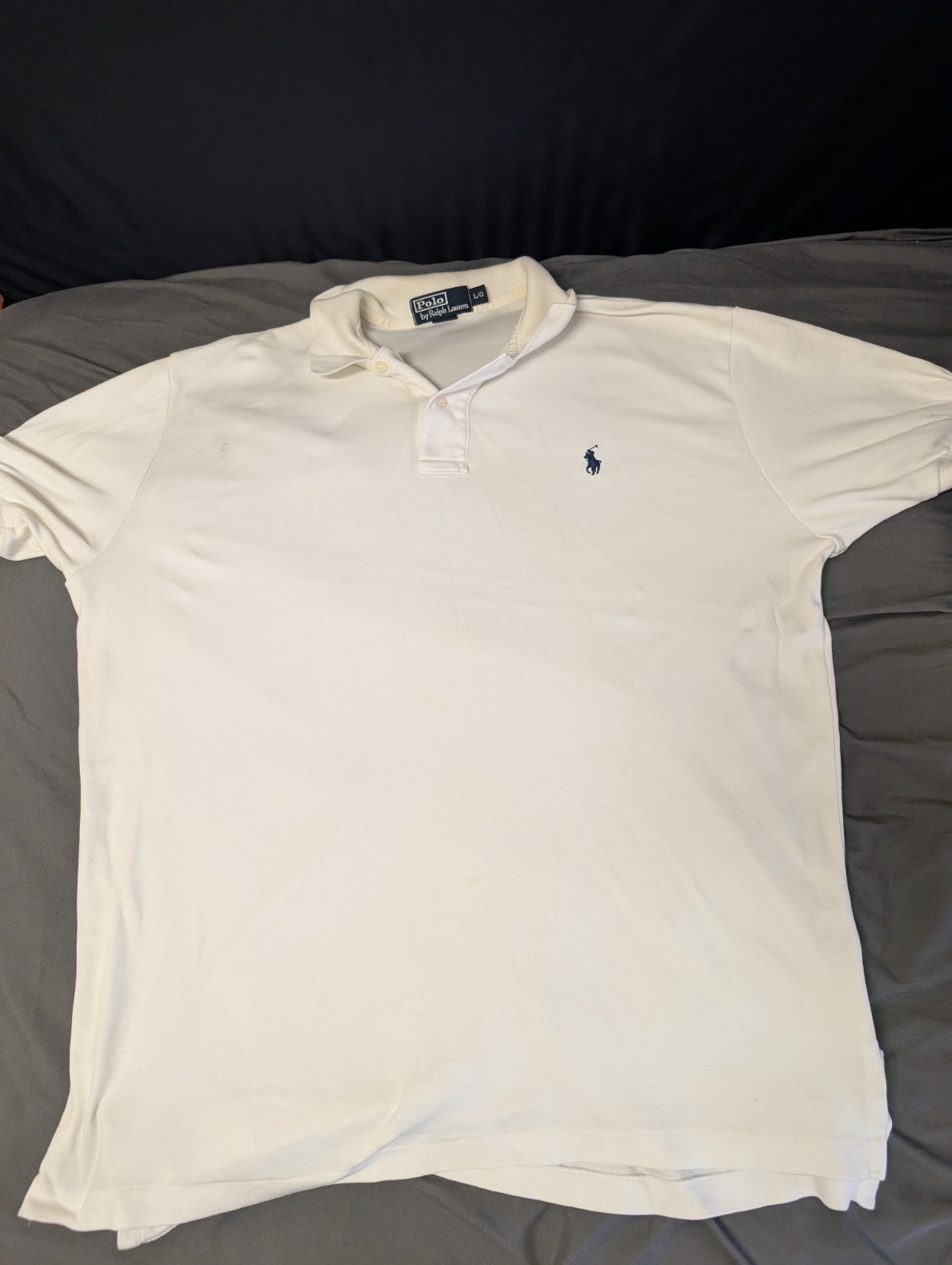 PONY Polo Ralph Lauren bianca uomo maglietta manica corta blu collo cavallo taglia L macchia