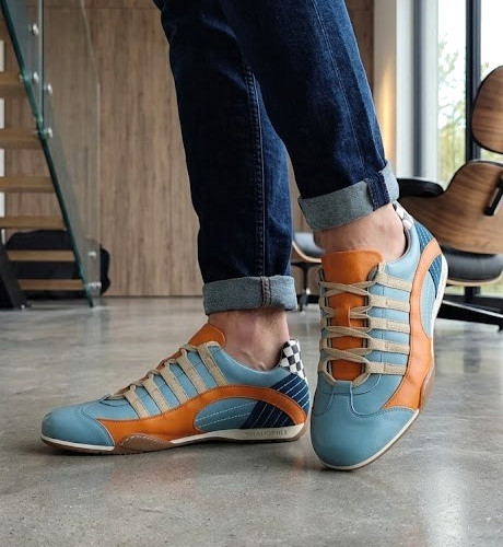 GrandPrix Originals Ice Blue Leather Auto Racing Sneaker GULF Sports Cuir Leder 3