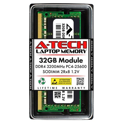 A-Tech 32GB DDR4 3200 MHz SODIMM PC4-25600 (PC4-3200AA) CL22 2Rx8 Non-ECC Lap...