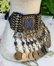 Collier Vintage En Métal Ciselé Avec Pierre Lapis-lazuli - Mythologie Bretonne - Longueur 48 Cm