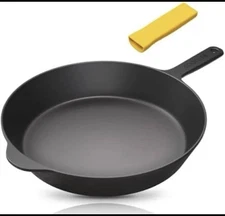 Cooklife 12” Smooth Cast Iron Skillet Set with Care Kit Wooden Spatula