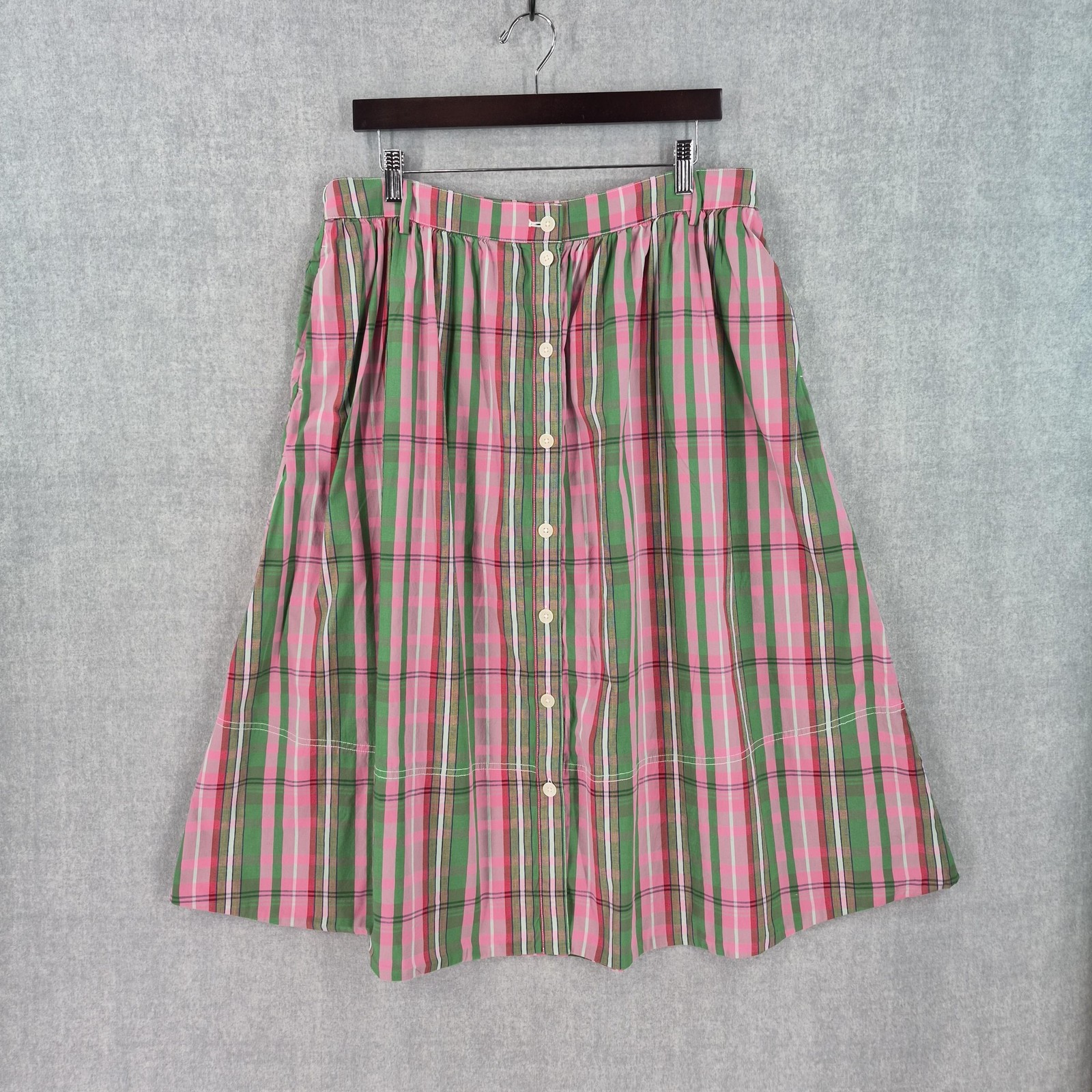 J Crew Skirt Womens 14 Madras Plaid Organic Cotton Button A Line Pockets Preppy