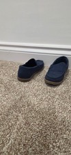 fairly used kid casual slip on loafers/moccasin style dark navy blue shoes