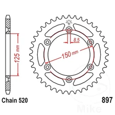 JT Rear Sprocket 41/520 1pc ID :125 mm For Husaberg FE 450 i.e. 2004-2014