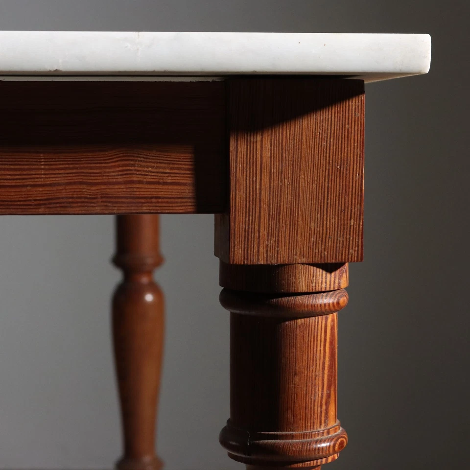 Table de Travail Ancienne Marbre Mélèze Italie XXe Siècle Originale - Photo 4/4