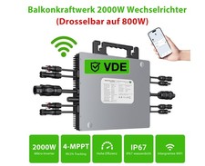 0% Mwst. 2000W Wechselrichter WIFI für PV Balkonkraftwerk (drosselbar auf 800W)