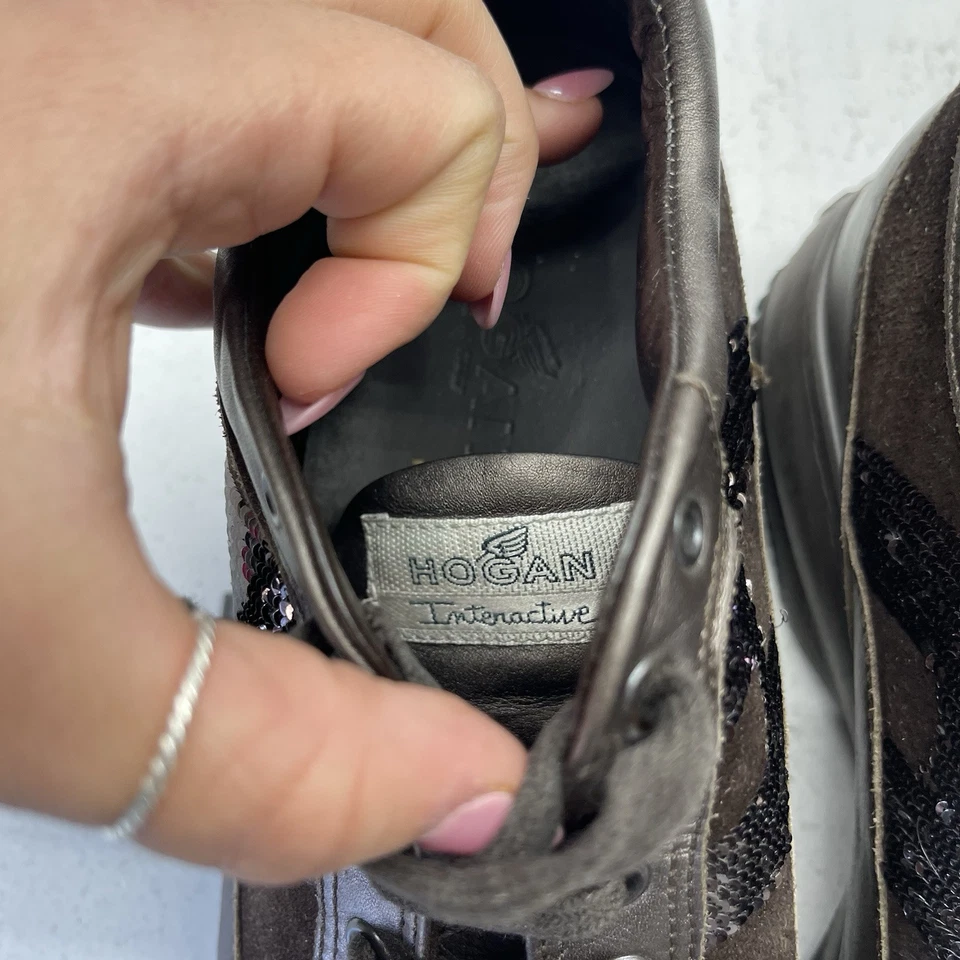 Hogan Interactive 棕色麂皮绒亮片厚底运动鞋女式 40 码 US 10 — 第 4/4 张图片