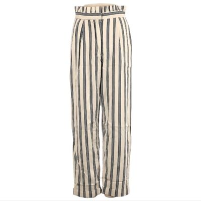 Topshop High Rise Pants Size Cream Blue Striped Paper Bag Waist