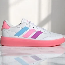 Adidas Court Block El C Youth Kids Tennis Shoes White, Pink, Purple and Blue