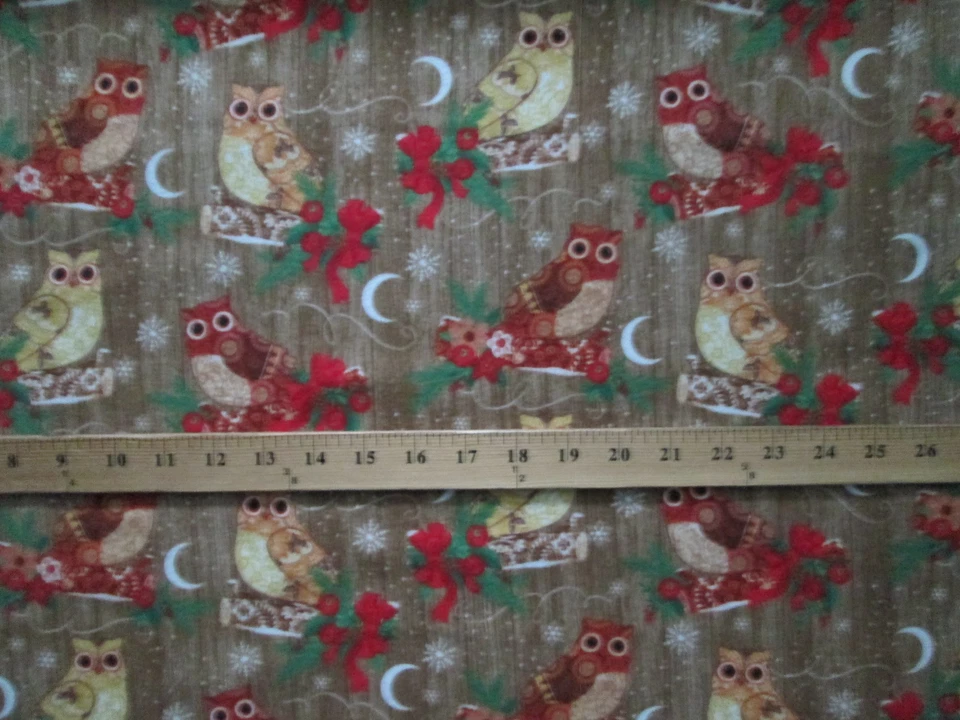 BÚHOS LUNA COPOS DE NIEVE ARCOS ACEBO FRANELA TELA FQ Foto 4 de 4