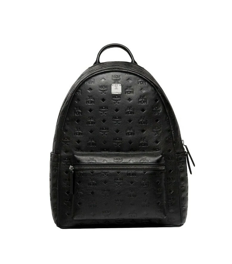 Mcm Ottomar Monogrammed Leather Backpack - Black