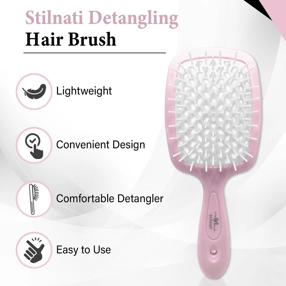Stilnati Detangling Vented Hair Brush Pink White For All Hair Types Straight - Image 2 of 4