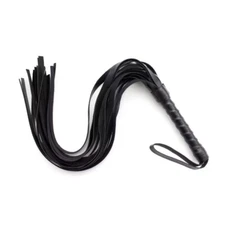 Black BDSM Flogger Whip – Faux Leather SM Toy for Erotic Roleplay Play