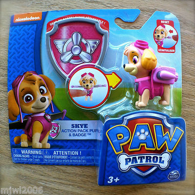 Nickelodeon PAW PATROL SKYE Action Pack Pup & BADGE Snap-On TOOL Transforms girl
