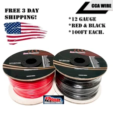 12 GAUGE Cable 2 Roll Pack 100 FT SPOOLS VEHICLE POWER GROUND RED & BLACK WIRE