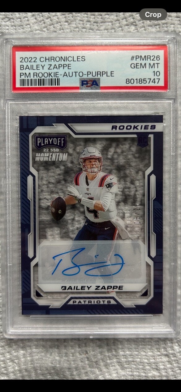 Bailey Zappe Panini Chronicles Playoff Momentum Rookies #PMR26 Purple