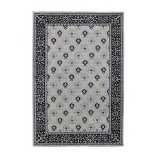 6'x9' Cream Color Small Intricate Repetitive Design Wool Hand Knotted Rug R80504