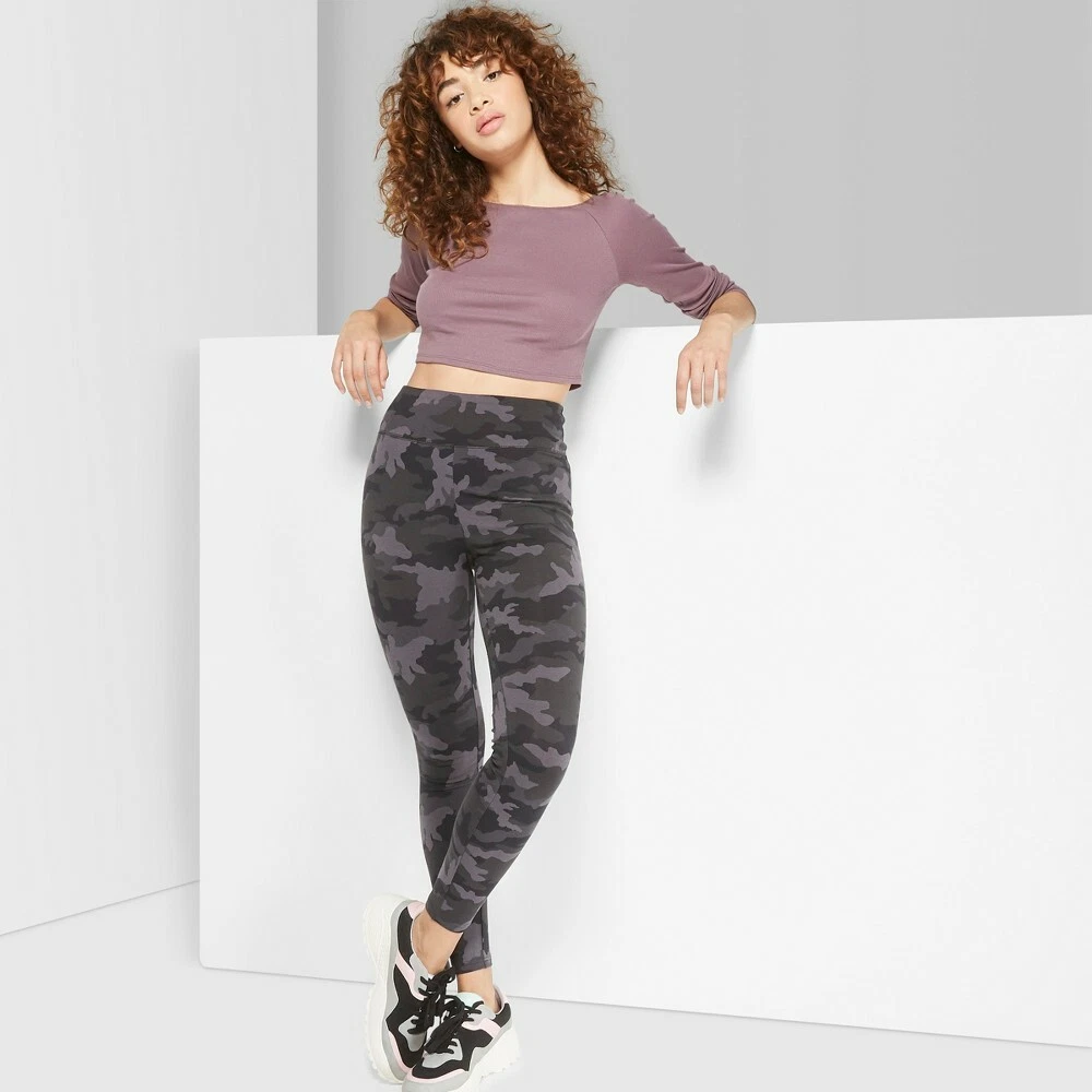 Wild Fable Women's Gray-Black Camouflage High-Waist Leggings Pants 8-10  Medium