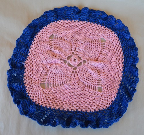Tapete vintage tejido a mano azul y rosa 9 3/4" - Imagen 10 de 11