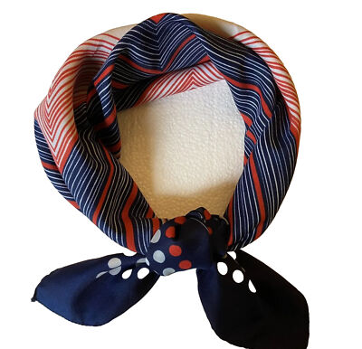 Vintage  70s Cornelia James Scarf, Made In Italy red, white and blue, 26  Square