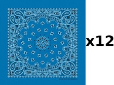 100 Cotton Made in USA Bandanna Mirage Blue DOZEN Paisley 22"x22" Hav-A-Hank