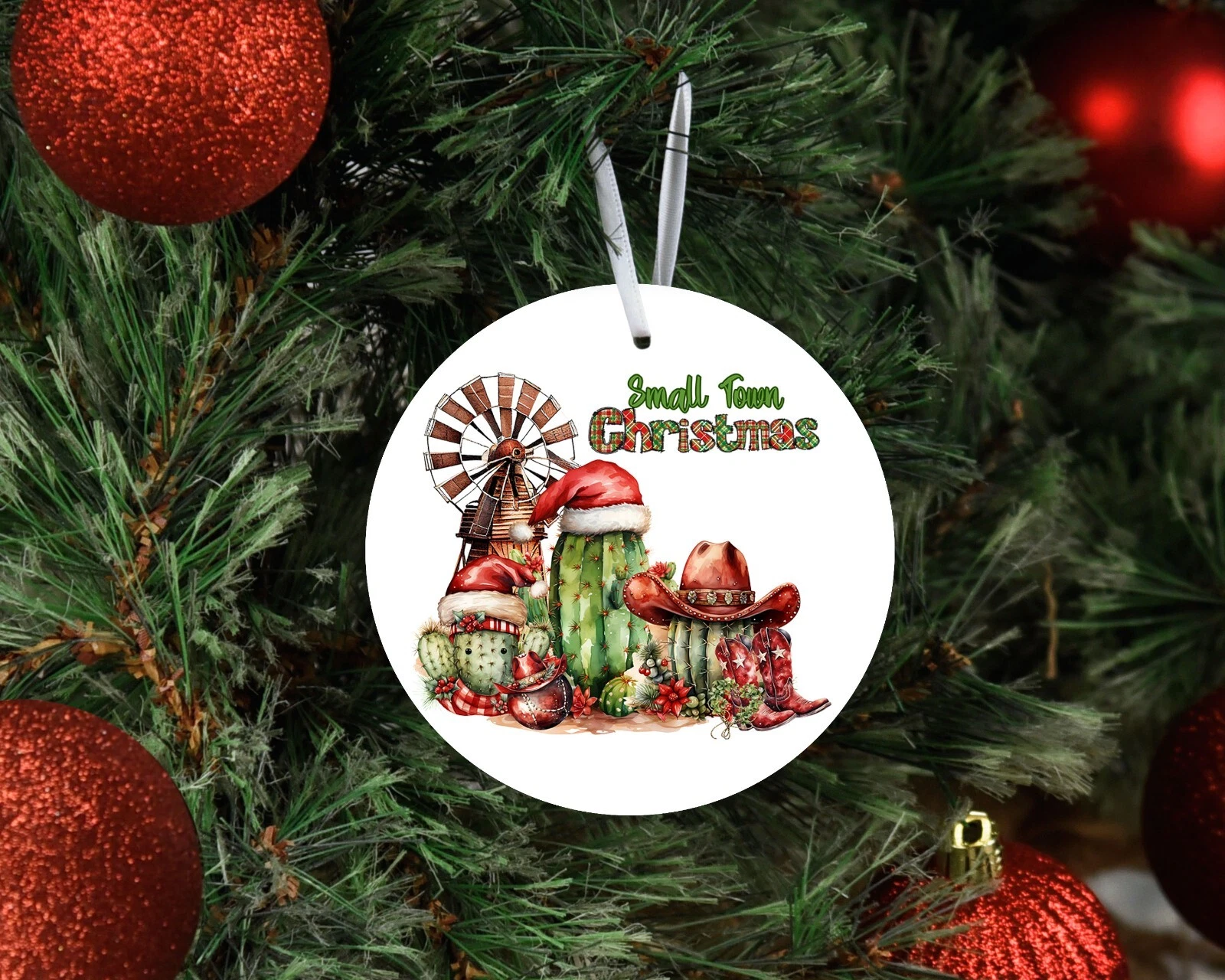 Western Small Town Christmas Ceramic Ornament