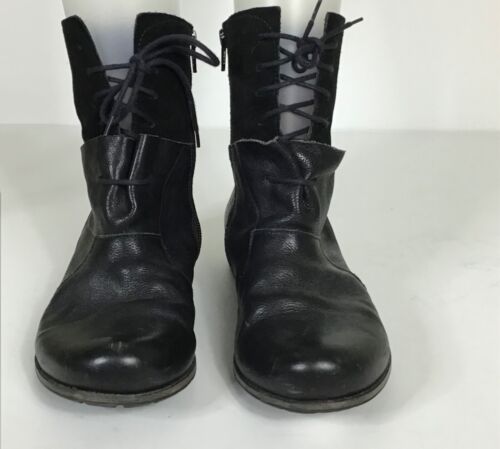 Think! Vintage Women Black Booties Sz. 37 EUC Lace Tie up Booties Boho - Picture 2 of 10