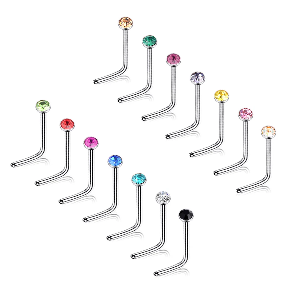 30 PIEZAS Anillo Nariz Acero Quirúrgico Aro Colorido Circonita cúbica Nariz Perno Piercing Fosa Nariz 20G Foto 4 de 4