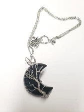 XIANNVXI Tree of Life Wire Wrapped Crescent Moon Pendant Necklace Black 24" 