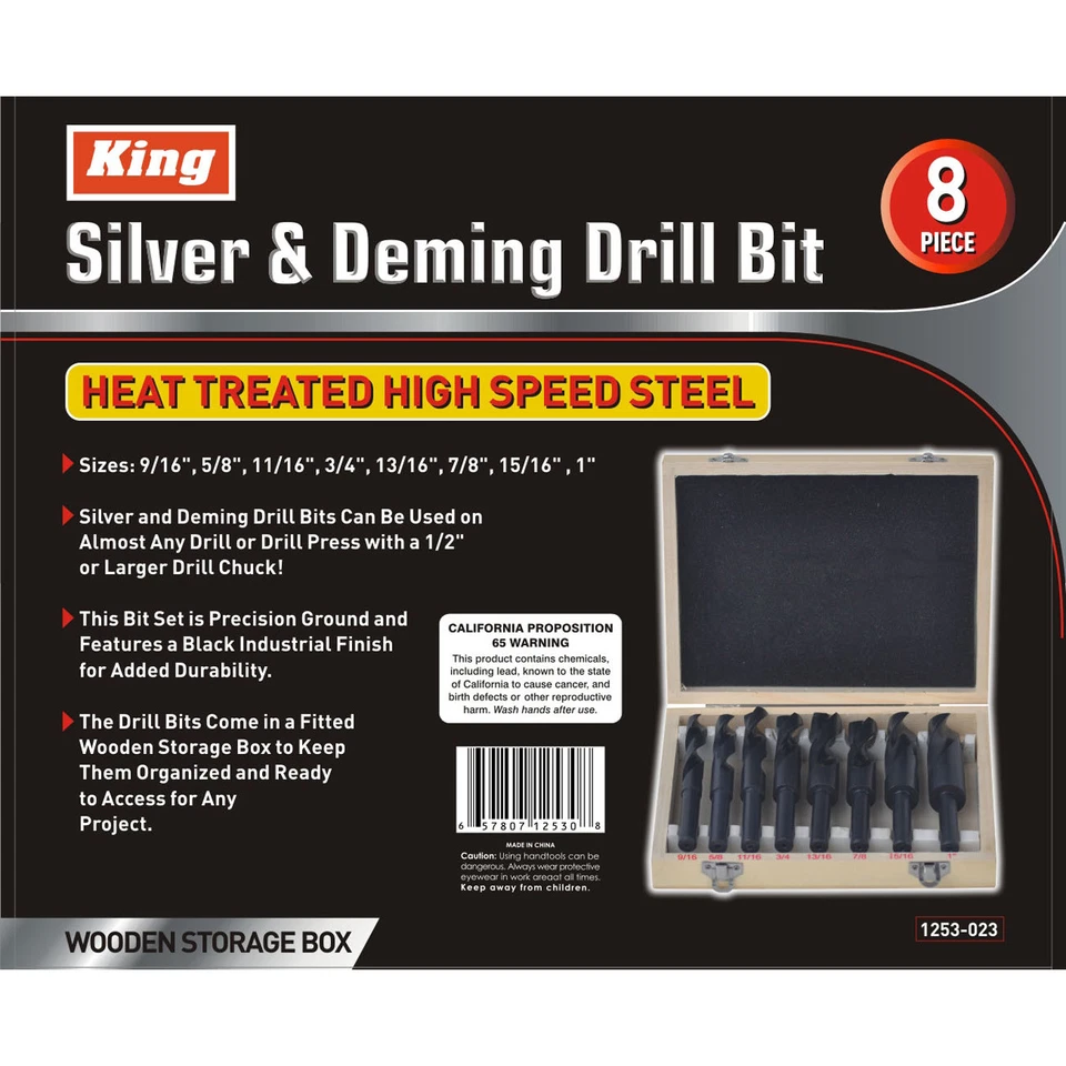 8件装超大银色和戴明钻头套装1/2英寸工业大号9/16至1 — 第 3/3 张图片