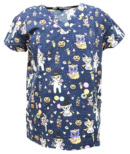 Women's Fashion Halloween Christmas Holiday Medical Nursing Scrub Tops S to 3XL - Picture 37 of 60