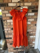 WHIT TWO  for ANTHROPOLOGIE  Flouncy Ruffled Midi Dress, Orange, S