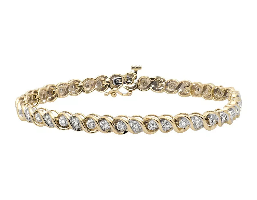 "0.50 Ctw Natural Diamond S-Link Miracle Tennis Bracelet 7\" In 10K Yellow Gold"