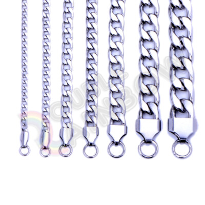 Men's Women's Stainless Steel Necklace Silver Cuban 3-12mm Chain Link C08