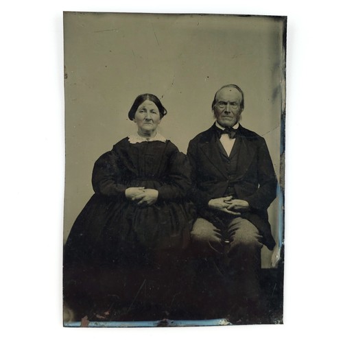 Crisp Stunning Old Couple Tintype c1870 Antique 1/6 Plate Elderly Photo A3399 - Picture 1 of 2