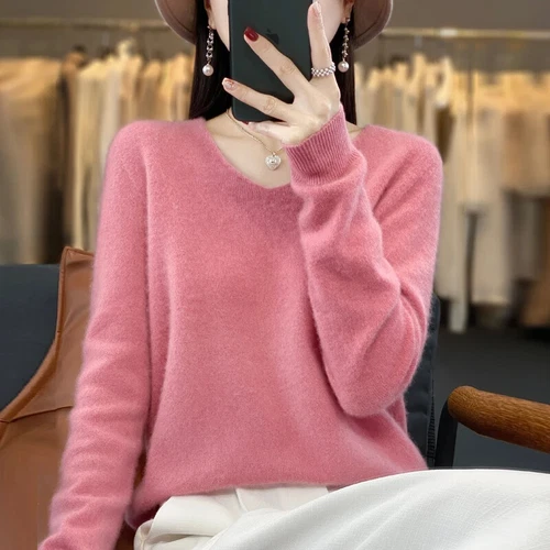2024 Herbst Winter 100% Reine Wolle Kaschmir Damen V-Ausschnitt Pullover Pulli - Bild 29 von 42