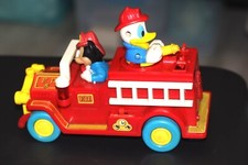 Vintage illco Disney Mickey Mouse Donald Duck Bubble Toy Fire Truck 8 1/2" long