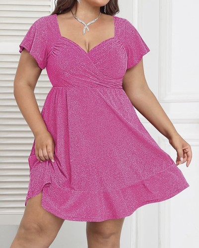 Strech Plus Size Casual Dress Women's V Neck A-Line Knee Length Wrap Dress New - Picture 9 of 10