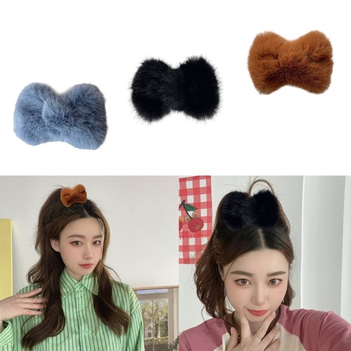 Cute 90s Aesthetic Plush Bowknot Hairpin for Woman Bangs Ponytail Hair Clip - Picture 2 of 17