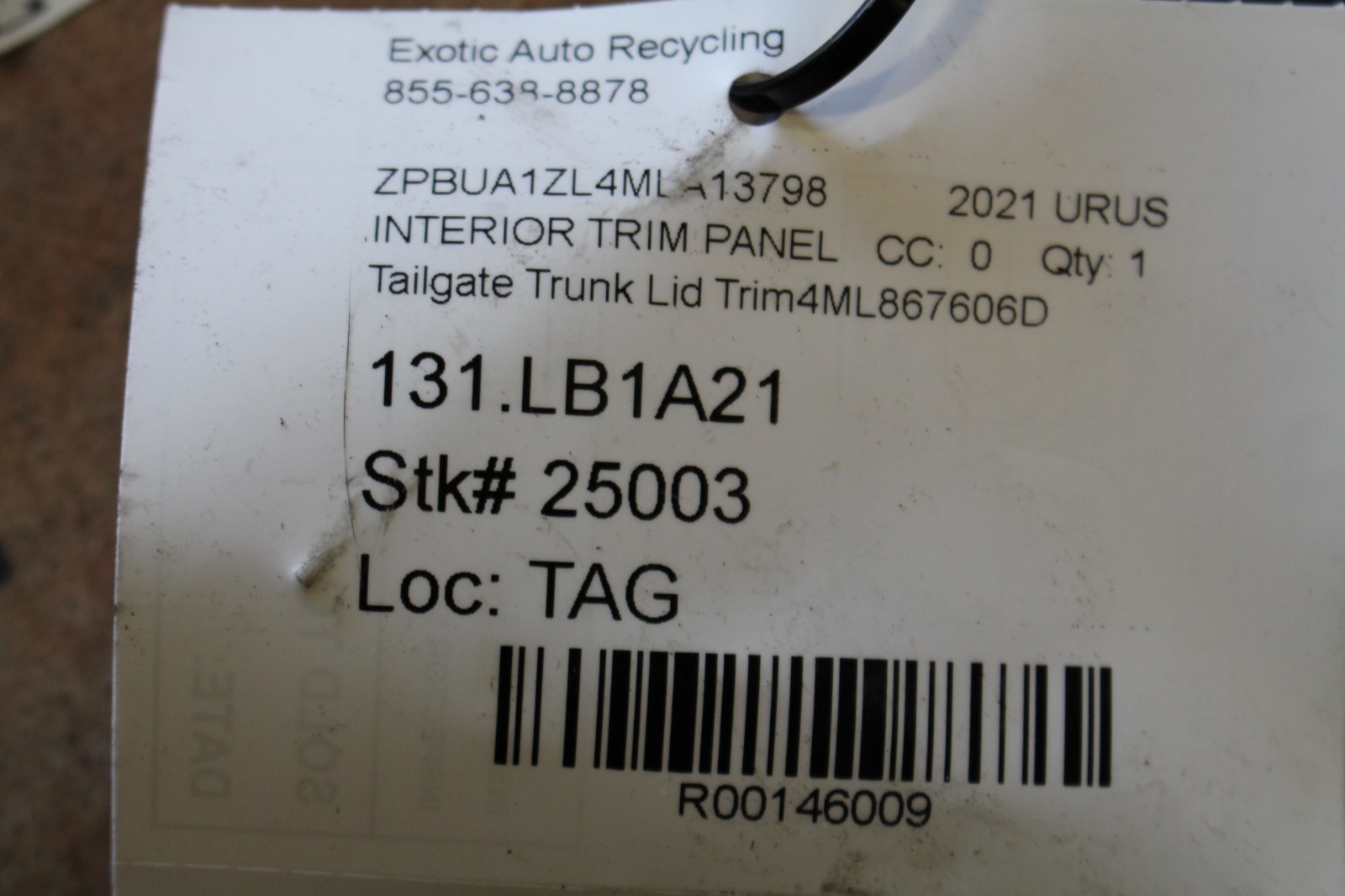 Lamborghini Urus, Trunk Lid Trim Panel, Used, P/N 4ML867606D