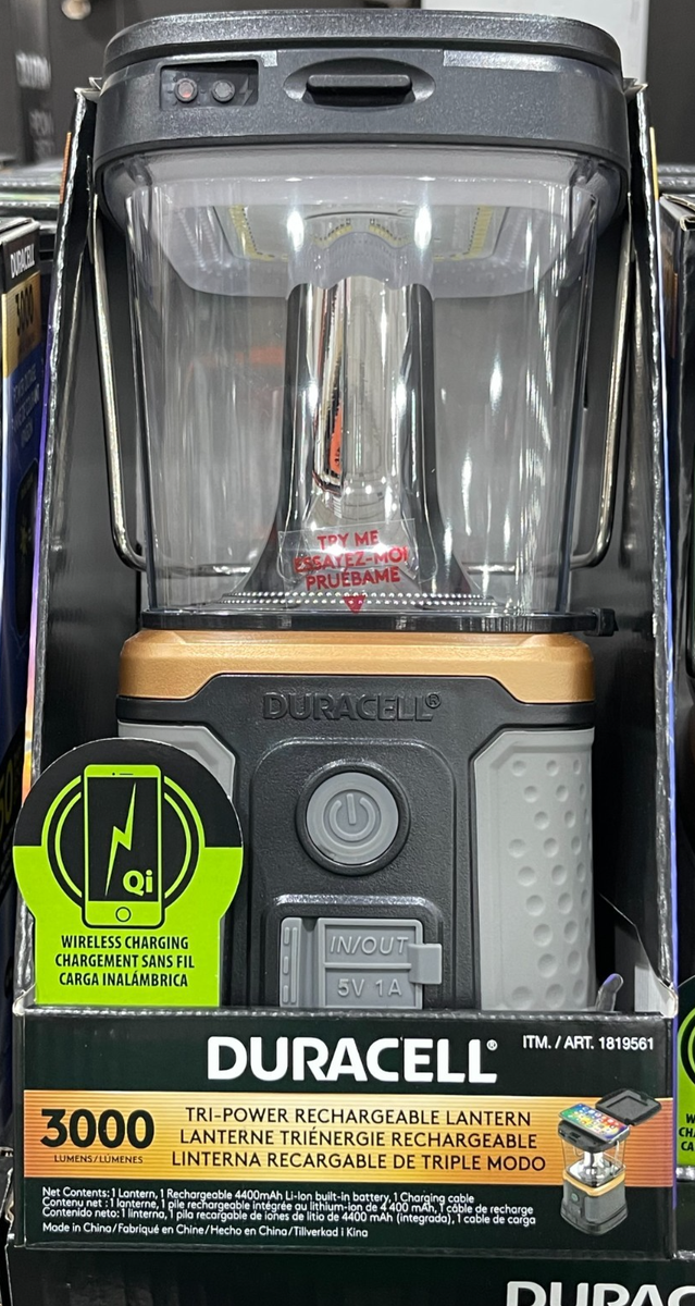 Duracell 3000 L Tri-Power Rechargeable Solar Lantern USB Qi Lamp D