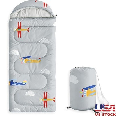 Kids Camping Sleeping Bag Lightweight Airplane Pattern 3 Season Travel Gear New