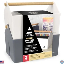 ARTEZA Plastic Portable Craft Storage Organizer, Pack of 2, Gray and Ivory,