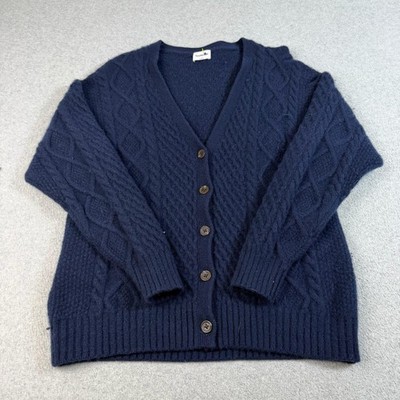 Sunday Best Cardigan Sweater Women Small Blue Cable Knit V Neck Heritage Academi