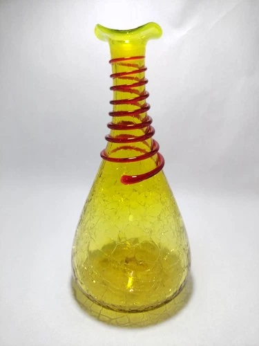 Blenko Art Glass Decanter Bottle 6838 Lemon Tangerine Sprial Coil VTG No Stopper