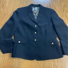 Tahari Arthur S. Levine Petite Black Blazer Leopard Lining Gol Button Size 10P